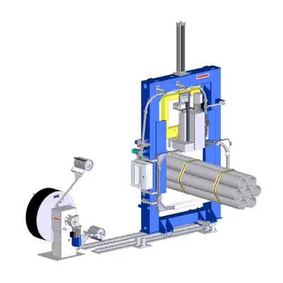 Steel strapping machine for tubes, pipes and bundles