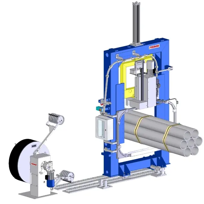 Steel strapping machine for tubes, pipes and bundles